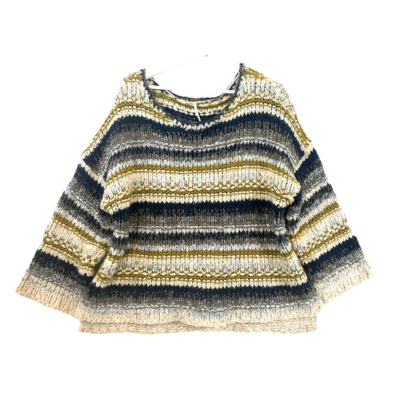 Free People Sweaters - Free People Striped Crochet Boho Slouchy Sweater Multicolor Chunky Sz Medium/L